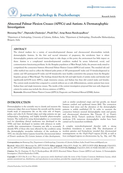 (PDF) Abnormal Palmar Flexion Creases (APFCs) and Autism: A Dermatoglyphic Investigation