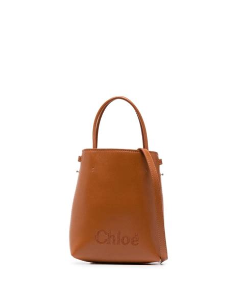 Chloé Sense Embroidered logo Leather Mini Bag in Brown Lyst