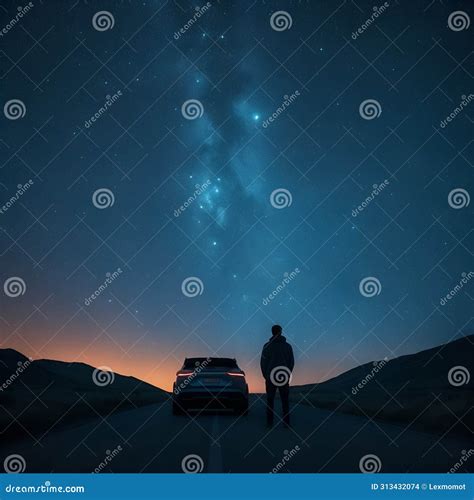 Person Standing Beside A Car Gazing At The Mesmerizing Milky Way In The Serene Ai Generated