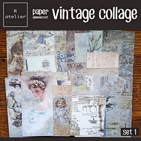 Vintage Collage Scrapbooking Paper Ephemera Kit