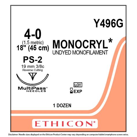 Monocryl® Poliglecaprone 25 Suture Y496g 4 0 Wps 2 Needle