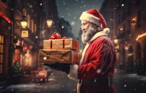 Premium AI Image | Santa Claus holding a stack of gifts Christmas and ...