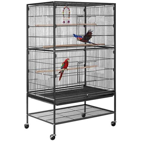 53 Inch Wrought Iron Large Bird Cage With Rolling Stand For Parrots