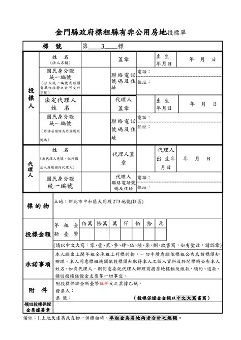 金門縣政府全球資訊網 公告本府108年度公開標租新北市中和區大同段273地號縣有基地共4標