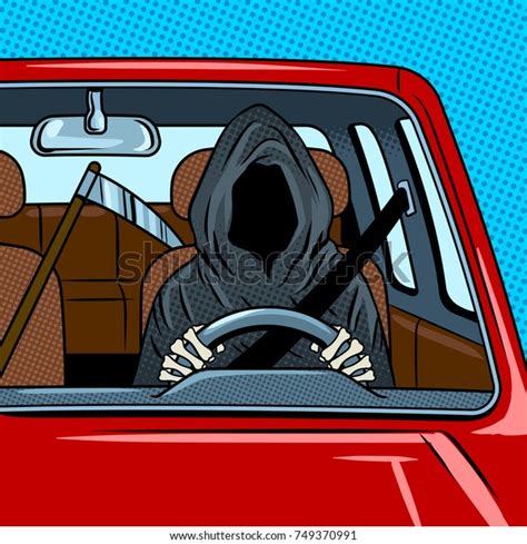 Grim Reaper Drive Car Pop Art Stock Vector Royalty Free