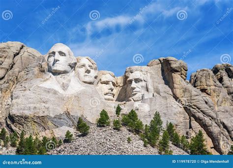 Presidential Sculpture At Mount Rushmore National Memorial Usa Sunny