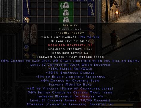 Infinity Runeword Eth Cryptic Axe Diablo II Resurrected D2R