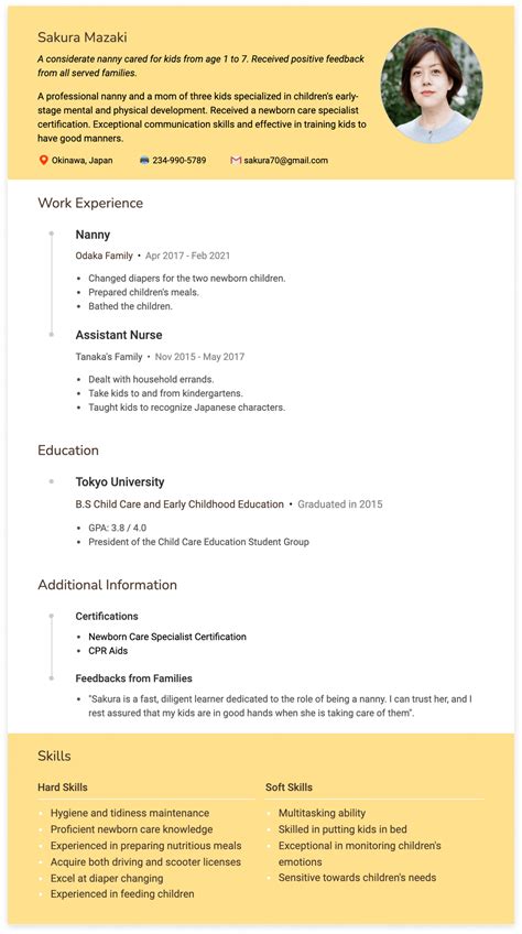 Nanny Resume (Resume Sample & Tips) | CakeResume