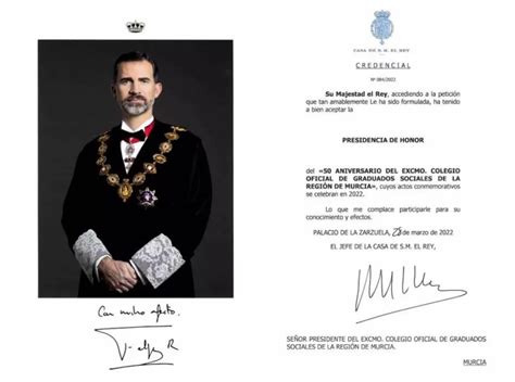 Felipe VI Acepta La Presidencia De Honor Del 50 Aniversario Del Colegio