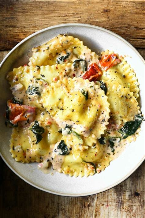 Creamy Tuscan Ravioli Serving Dumplings