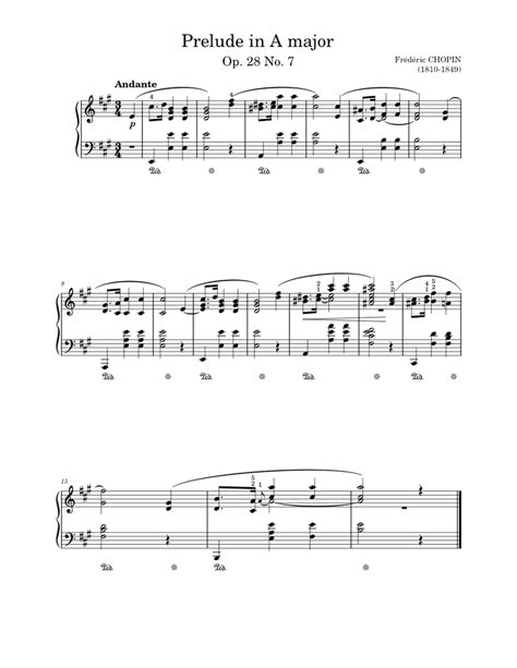 Prelude In A Major Op 28 No 7 Sheet Music For Piano Solo Easy