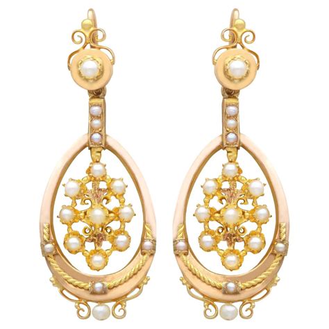 Antique Diamond And Natural Pearl Yellow Gold Drop Earrings Circa 1880 For Sale At 1stdibs