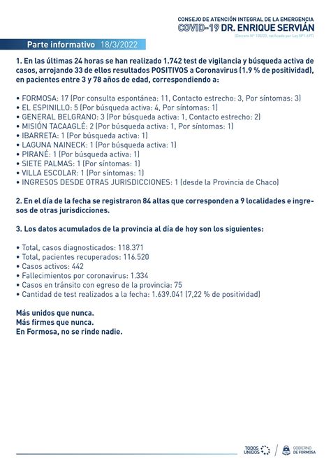 Gobierno De Formosa On Twitter Parte Informativo Y S Ntesis Viernes