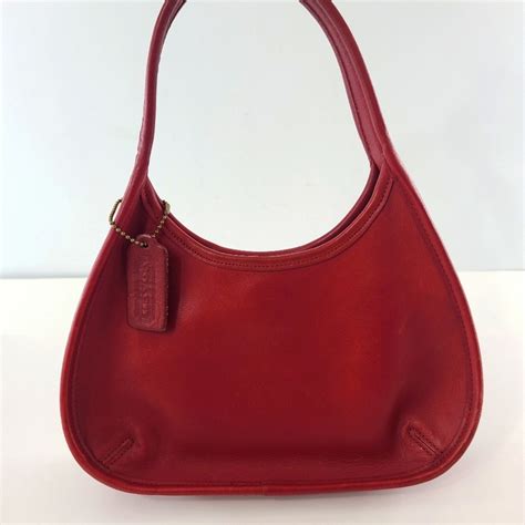 Coach Mini Ergo Bag Leather 90s Vtg 1990s Red Baguett Gem