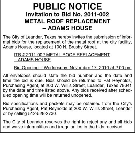 Invitation To Bid Hill Country News