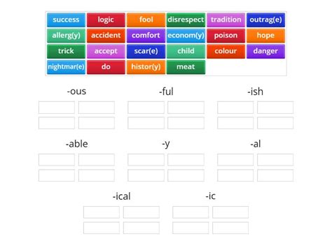 Forming Adjectives Roadmap B Unit C Group Sort