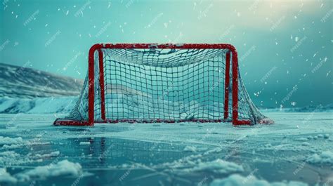 Premium Photo Red Hockey Goal Front View From Ice