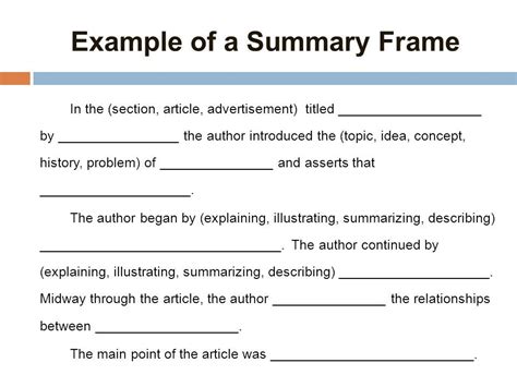 Summary Sentence Frames