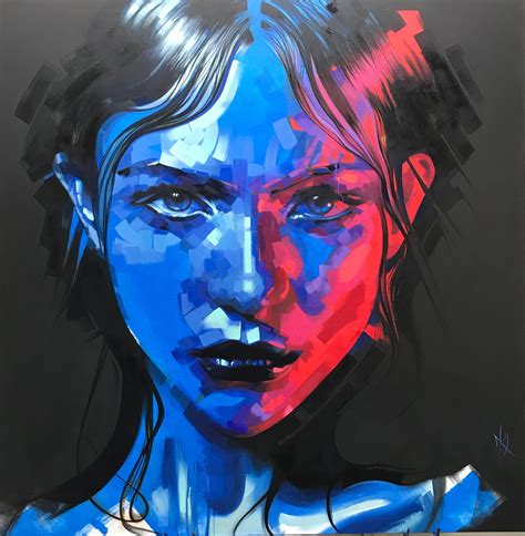 natalya original oil portrait blue  red fictional portraits abstract portrait art oil