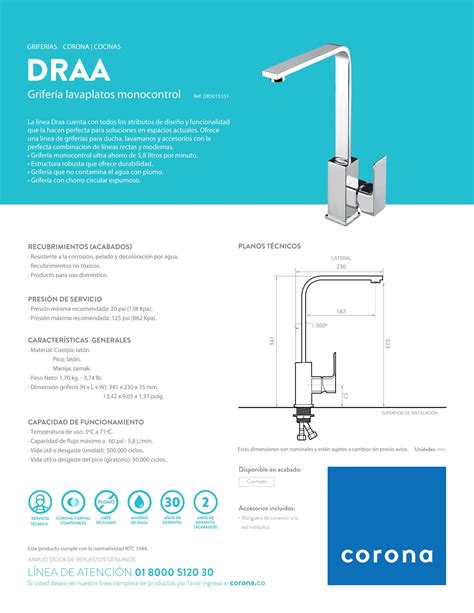 Ficha técnica Grifería Lavaplatos Draa by Madecentro Colombia Issuu