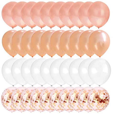 Rose Gold Confetti Latex Balloons 50 Pack 12 Inch White Helium