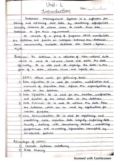 Database Management System Handwritten Notes Bachelors Of Computer