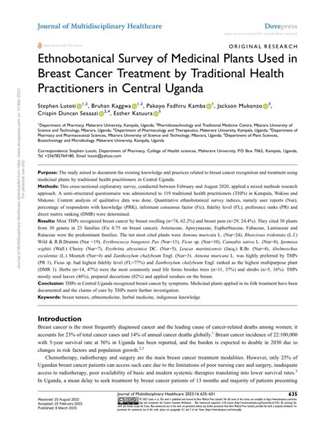 Pdf Ethnobotanical Survey Of Medicinal Plants Used In Breast Cancer