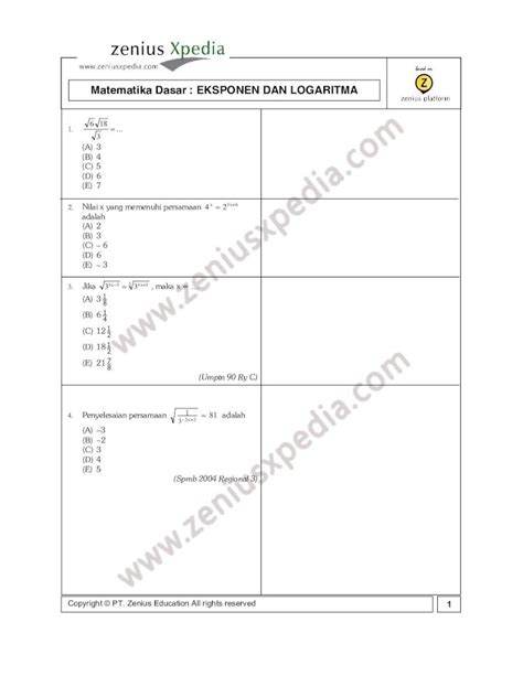 Pdf Soal Topik Eksponen Logaritma Dokumen Tips