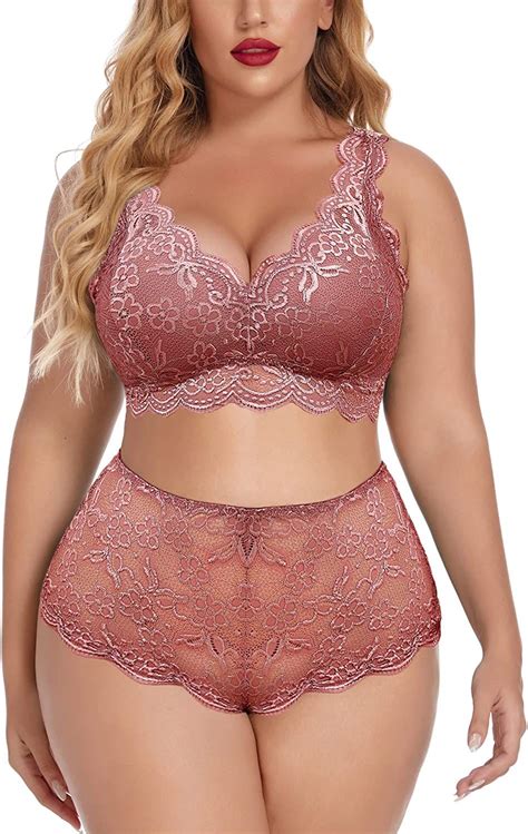 Avidlove Plus Size Lingerie Set Lace Halter Bralette High Waist Panty