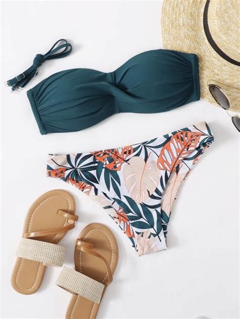 Tropical Twist Push Up Bandeau Bikini Swimsuit Women S Fashion