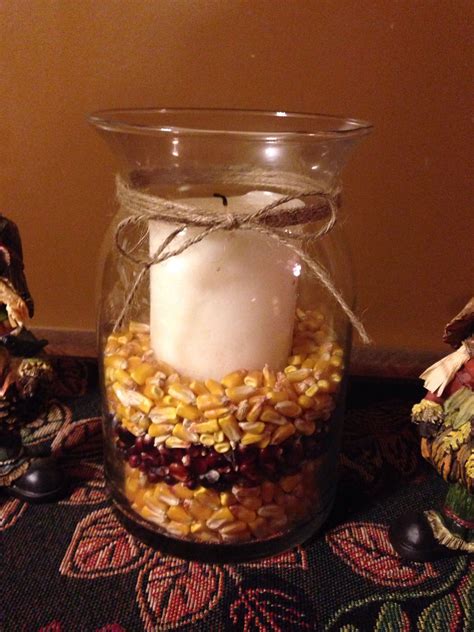 Easy Centerpiece Used Field Corn And Indian Corn For Color And A Simple Vanilla Candle In