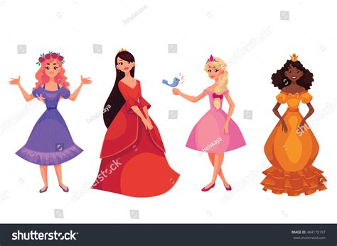 Cute Collection Beautiful Princesses Cartoon Vector Stock Vector