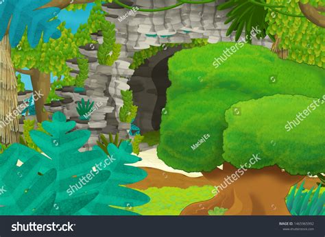 Cartoon Background Cave Jungle Illustration Children Ilustrações Stock