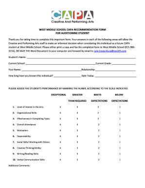 Fillable Online West Capa Teacher Recommendation Form Fax Email Print