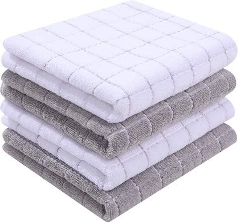 Homaxy Cotton Terry Kitchen Towels White And Light Grey X