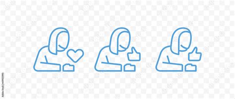 Woman And Like Or Thumb Up And Heart Vector Icons Collection Outline