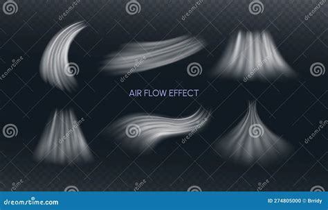 Air Flow Effect White Wind Stream Waves Isolated On Dark Background