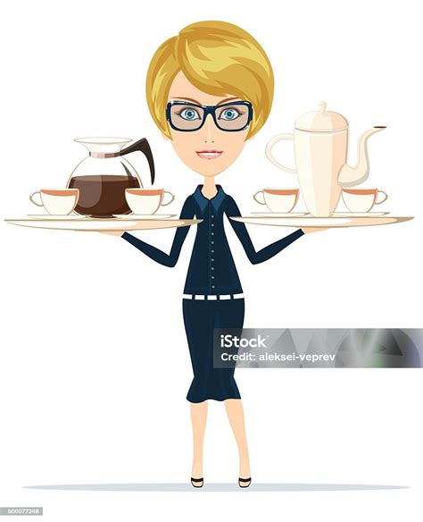 Beautiful Girl Waitress Carries Stock Illustration Download Image Now