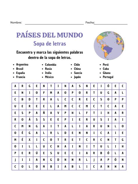 Sopa De Letras Países Del Mundo Pdf