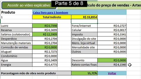 Planilha Para Cálculo Do Preço De Venda Custos Parte 5 De 8 Youtube