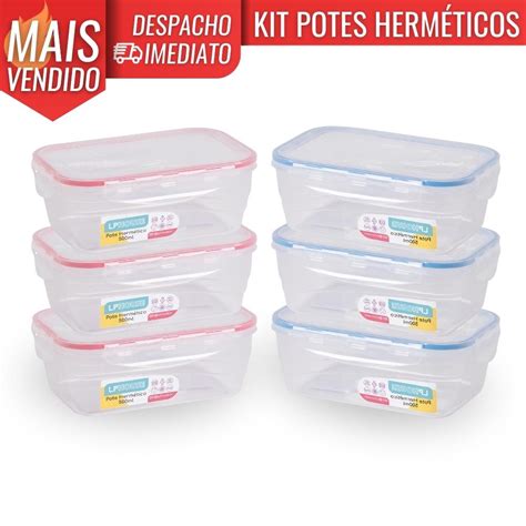 Kit 3 Potes Herméticos c Tampa de Alta Vedação 500ml Marmita Lanches