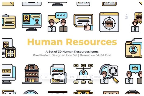 30 Human Resources Icons by Justicon on Envato Elements