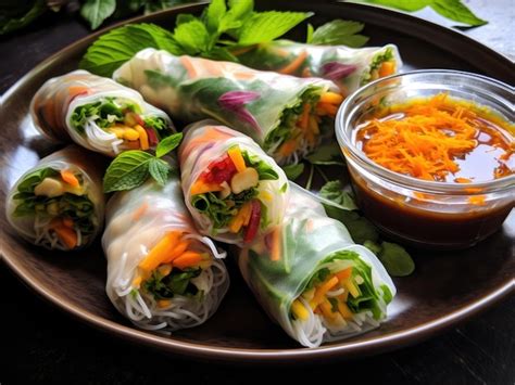 Premium AI Image | Vegan rice paper rolls with vegetables and sesame seeds