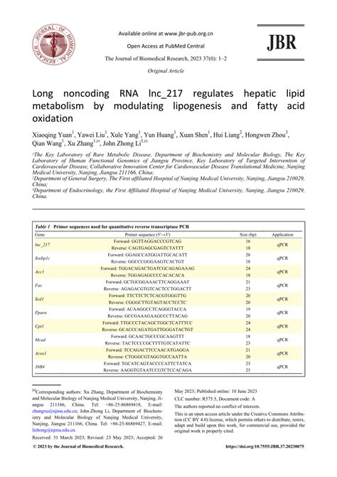 PDF Long Noncoding RNA Lnc 217 Regulates Hepatic Lipid Metabolism By