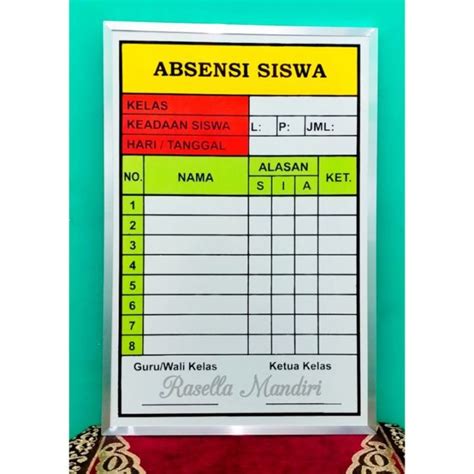 Absensi Siswa 40x60 Papan Data Sekolah Tk Ra Paud Sd Mi Smp Mts Sma