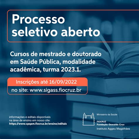 Seleção Para As Turmas 2023 Do Doutorado E Mestrado Acadêmico Em Saúde