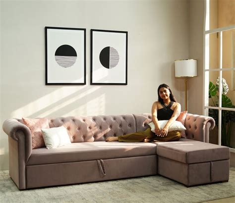 Buy Henry Right Aligned Convertible Sofa Cum Bed With Storage Velvet