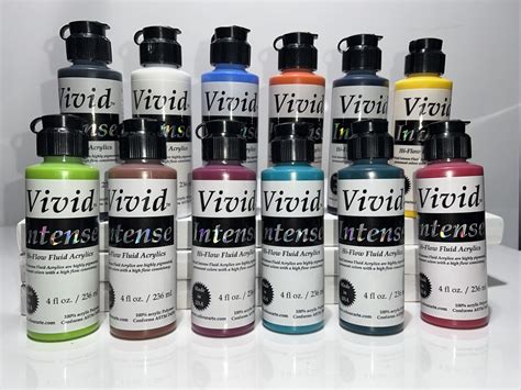 Vivid Intense Fluid Acrylics 10PC Set 1oz Permanent Colors Dioxazine