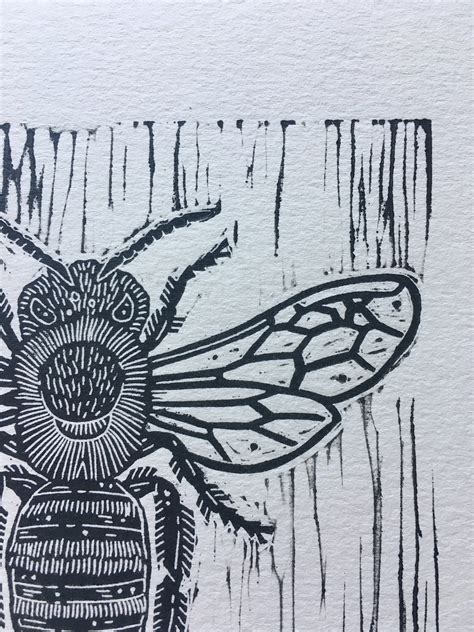 Bee Linocut Print Etsy