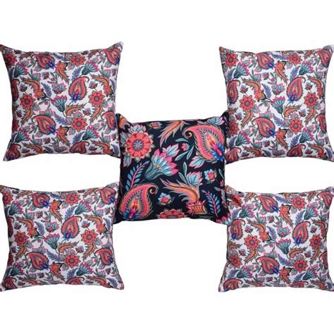 Multicolor Crosia Work Digital Print Cushion Cover For Sofa Decor At